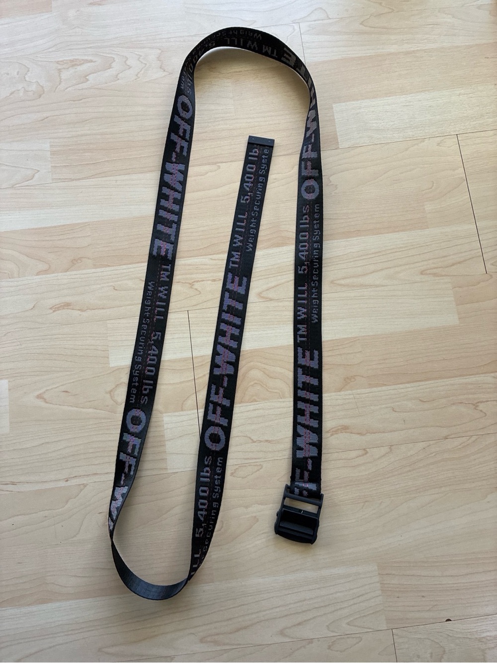 Off-White Black Webbing Belt with Pink Logo Text